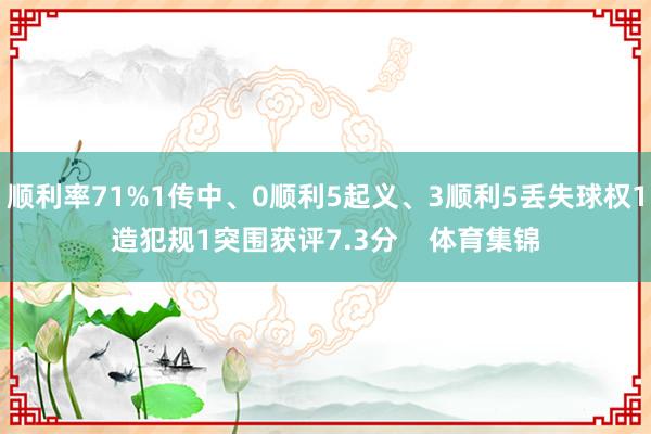 顺利率71%1传中、0顺利5起义、3顺利5丢失球权1造犯规1突围获评7.3分    体育集锦